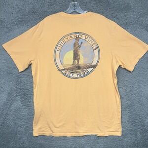 Vineyard Vines T Shirt Mens Size L Peach Stand‎ Up Paddleboard 2-Sided Logo Tee